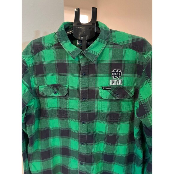 University of Notre Dame Fighting Irish Green & Blue Columbia Flannel Men’s XL - Picture 2 of 9